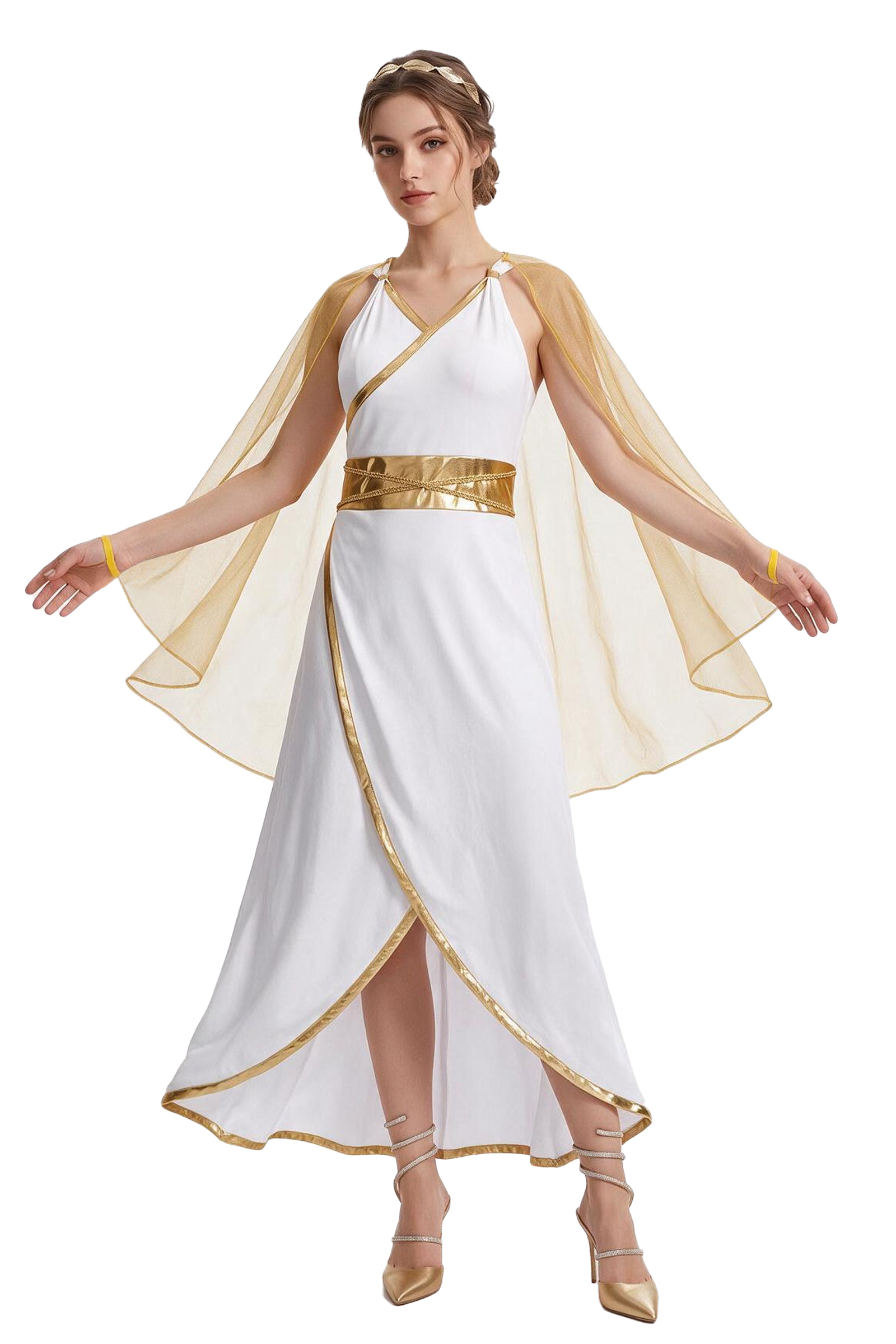 Womens Greek Roman Goddess Costume - Toga Style Maxi Dress with Cape